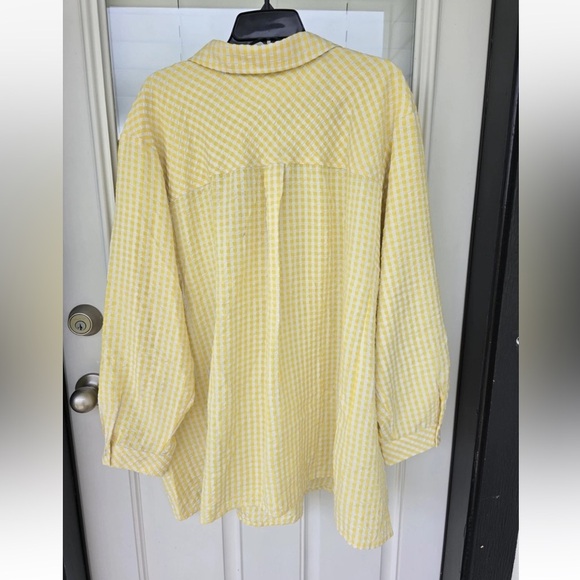 Susan Graver Weekend Tunic Yarn Dyed Check Shirt Yellow 3X Plus Button Up - Picture 13 of 13